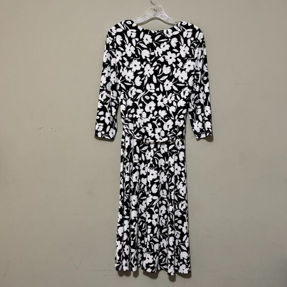 Eliza J Black White Floral Print Wrap Midi Dress – Size 10 - Picture 3 of 6
